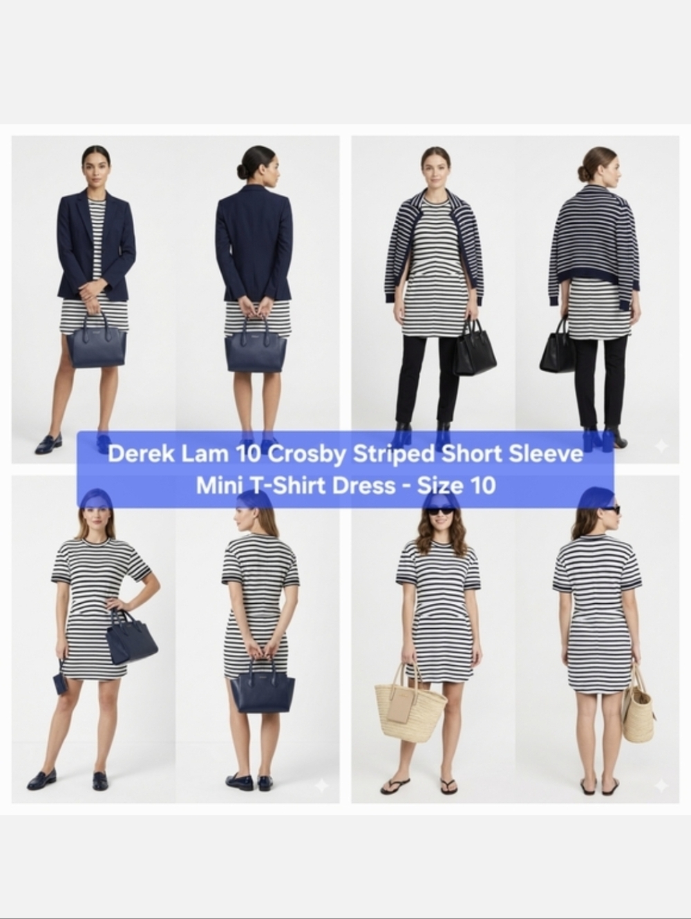Derek Lam 10 Crosby Striped Short Sleeve Mini T-Shirt Dress Size 10